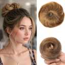 Human Hair Bun Messy Bun Hair Piece Fake Hair Bun Scrunchie,Honey Blonde | 100% real human hair bun with natural texture, creates messy bun updo style for women with easy daily styling.