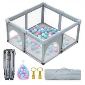 Foldable Baby Playpen,50x50 Inches Portable Playpen,Collapsible Play Pen for Babies and Toddlers,Indoor & Outdoor Baby Fence Play Area,Cold Gray