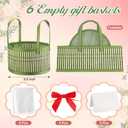 Weysat 6 Set Baskets for Gifts Empty Graduation DIY Bulk Large Woven Bamboo Gift Basket Kit with Handle Bow Wrap Bag to Fill for Father's Day Wedding Birthdays Party Wrapping (Green)