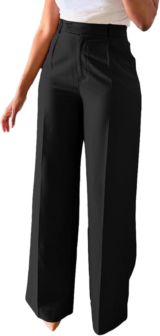 Lucuna Women's Wide Leg Dress Pants High Waisted Straight Leg Slacks Business Office Work Pants Trousers (Black, XXL)