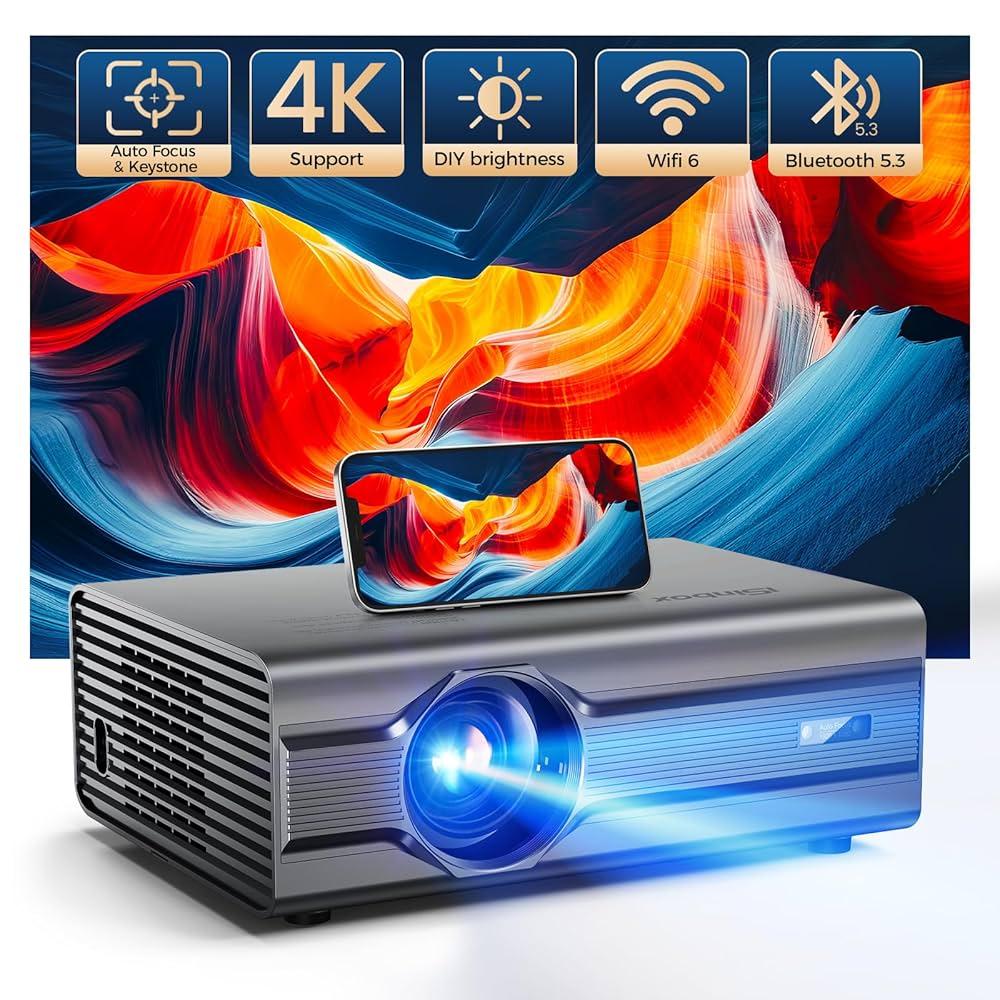 Projector, [Auto Focus/6D Keystone] Projector with WiFi 6 and Bluetooth 5.2, 600 ANSI Native 1080P 4K4P Supported 300'' Screen, Movie Projector Compatible with PowerPoint/HDMI/USB/TV Stick (Grey)
