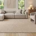 Bedsure 8x10 Faux Wool Area Rugs for Living Room, Machine Washable Carpet, Non-Slip Backing, Pet Friendly Throw Rug for Bedroom Dining Room, Natural Ivory