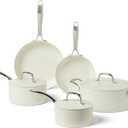 Amazon Basics Ceramic Nonstick Cookware, 8-Piece Set of Pots and Pans, Dishwasher and Oven-Safe, All Cooktop Induction Friendly, Ivory
