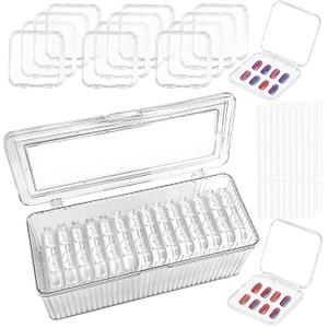 1 Storage Box and 14 Pcs 2.9" Press On Nail Boxes with 60 Pcs Adhesive Double Sided Tape, Press On Nail Packaging Boxes Acrylic Container Artificial False Nail Organizer Fake Nail Display Box