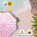 6ft Portable Beach Umbrellas For Sand Pink Striped Boho Fringe Umbrella Outdoor Patio Umbrella Tilt UV Protection Waterproof Pool Umbrella with Storage Bag Backyard Umbrellas For Patios Outside