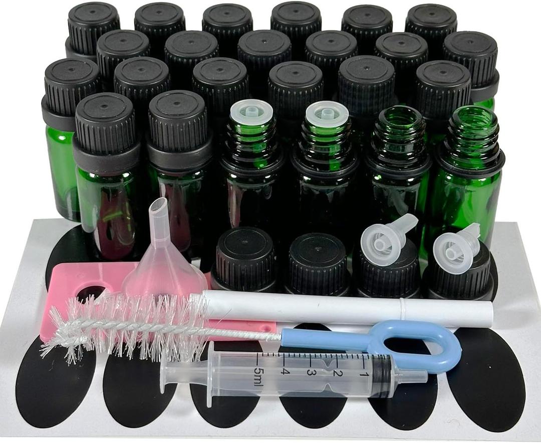 15ml (1/2 oz) Essential Oil Dropper Glass Bottle. Refillable Sample Bottles Vials With Orifice Reducer Dropper And Cap For Perfume And Aromatherapy Oils -24Pack (Green)