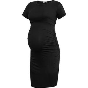 Smallshow Women's Short Sleeve Maternity Dress Ruched Pregnancy Clothes,M