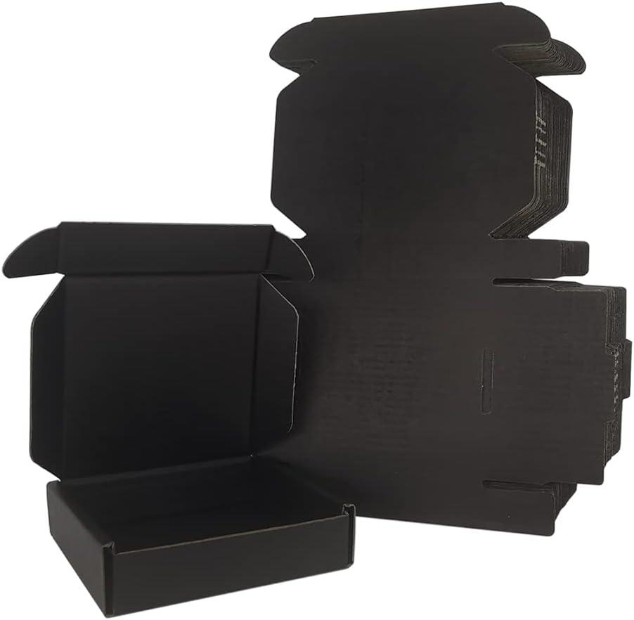 50 Pack 4x4x1'' Small Shipping Boxes, Black Corrugated Cardboard Mailers for Mailing Packaging Business (BK441-50)