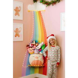 PUTSKA Nursery Furniture Hanging Organizer  Wall Mounted Stuffed Animal Storage for Baby Room, Corner Plush Collection Display & Nursery Organization System, Space-Saving Vertical Storage - Rainbow