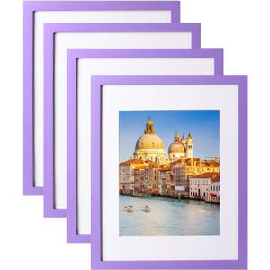 wyooxoo 11x14 Picture Frame Set of 4 Purple Made of Solid Wood Photo Frames Display Pictures 8x10 with Mat or 11x14 Without Mat Colorful Frame For Wall Mount and Tabletop Display