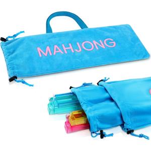 Mahjong Rack Bag for Mahjong Game Storage 22 x 9 Inches Outer Bag with Handle Zipper & Inner Pocket Tiles Racks Game Accessory Card Pushers Carrying Fits All Types of Racks(Blue)