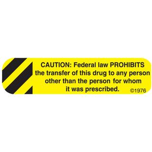 1-93G "Caution Federal" Permanent Paper Label, 1 9/16" x 3/8", Yellow, Pack of 1000