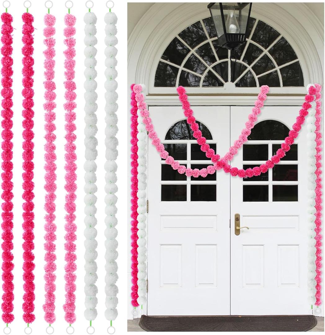 Riceshoot 6 Pcs Breast Cancer Awareness Garland Decorations 30 ft Pink White Marigold Garland Breast Cancer Awareness Month Party Decor for Front Door Fireplace Table Centerpieces(Warm Colors)