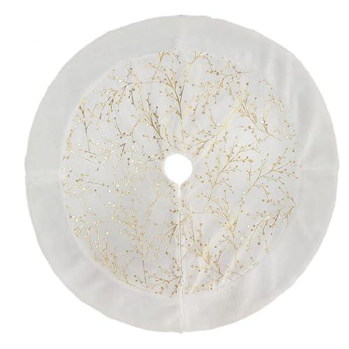 LoKori Christmas Tree Skirt, Gold White Faux Fur Plush Christmas Tree Base Mat Thick Velvet Rugs Rustic Xmas Holiday Party Ornaments Decorations,36Inch