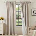 H.VERSAILTEX Linen Look 100% Blackout Curtains 84 Inches Long for Bedroom Full Light Blocking Rod Pocket Linen Textured Thick Window Curtain Drapes with White Backing, Natural, 2 Panels