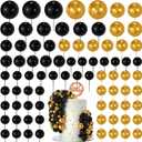 NACHLYNN 80 Pcs Cake Balls Decorations Mini Balloon Cake Topper Balls Foam Cupcake Toppers Balls for Cake Decorating Birthday Parties Weddings Anniversary (Black Gold)