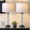 QiMH Touch Control Table Lamps Set of 2 with USB Ports, 3-Way Dimmable Bedside Lamp for Living Room Bedroom House, Modern Nightstand Lamp with 2 LED Bulbs(Black)