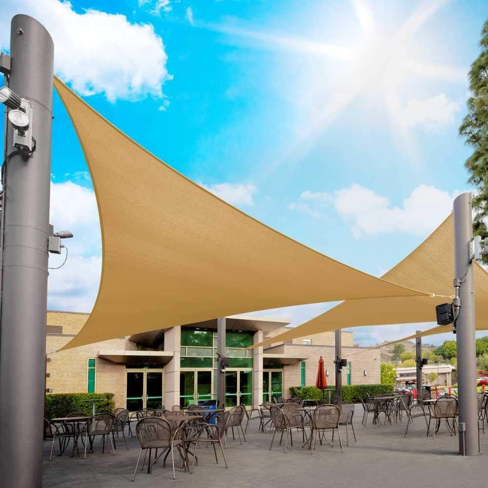 Royal Shade 10' x 10' x 10' Sand Beige Triangle Sun Shade Sail Canopy Outdoor Patio Fabric Screen Awning RTAPT10 - UPF50+ 95% UV Blockage, Heavy Duty, Water & Air Permeable
