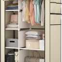 Calmootey Portable Closet Organizers, Clothing Storage, Wardrobe with 6 Shelves and Hanging Rod, Non-Woven Fabric Cover with 4 Side Pockets, Beige