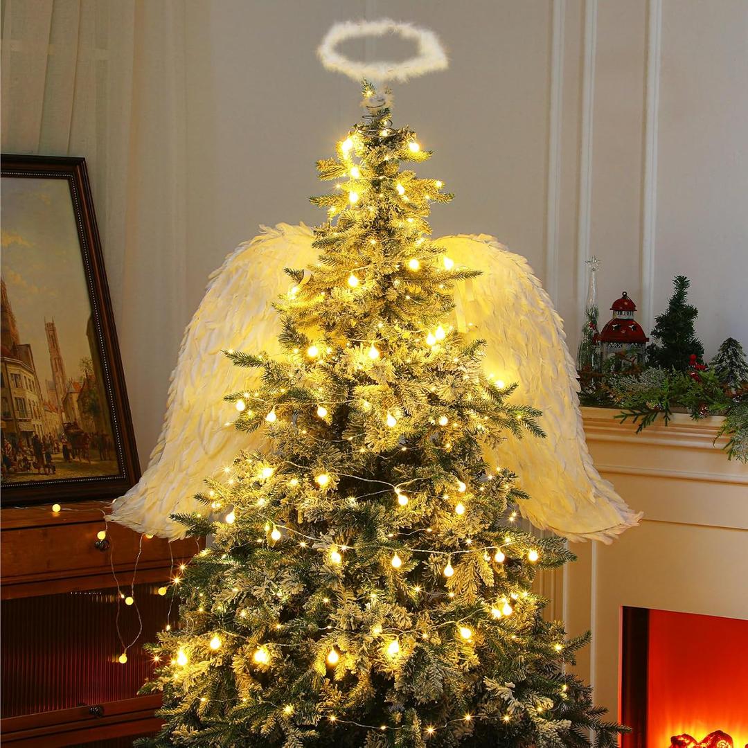 2 Pcs Christmas Angel Shaped Large Wing Ornament Christmas Tree Feather Hanging Decor 48 Inches Angel Feather Shaped Wing Xmas Tree Topper Angel Shaped Large Wing for Home Wedding Decor