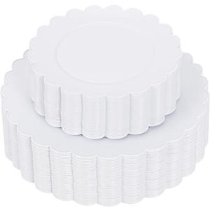 Supernal 100pcs White Plastic Plates Disposable For Birthday And Wedding, Plastic Plates For Party Includes 50pcs Dinner Plates,50pcs Dessert Plates. Scalloped Plastic Plates for 50 Guests