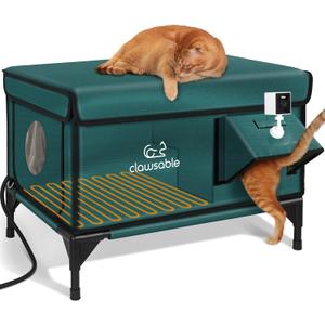 Indestructible Heated Cat House with Pet Camera for Outside Winter, 100% Waterproof, Escape Door, Insulated Outdoor Cat Shelter with Heater for Feral Barn Cat Kitty (Forest Green, 26"x16"x18")