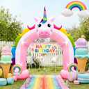10FT Inflatable Unicorn Arch Outdoor Decorations Giant Inflatable Unicorn Rainbow Photo Backdrop with Built-in 5 LED Lights for Summer Beach Unicorn Pool Parties Girls Birthday Decor