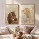 Framed Neutral Abstract Horse 2 Piece Wall Art for living room, 24x36 Inch, 24" W x 36" H x 2Pcs