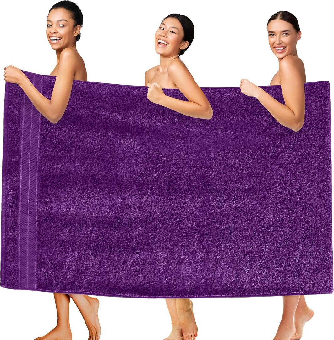Elegant Comfort Three Line Popcorn Extra Large Luxury Bath Towel - 40" x 80" inch, Premium Hotel Spa Quality 1 Piece Oversized Bath Sheet 100% Turkish Cotton Super Soft Highly Absorbent, Purple