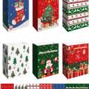 SUNEE Christmas Gift Bags, 24 Pack Christmas Bags for Gifts with Handles, 6 Assorted White Paper Gift Bags Bulk with Xmas Tree, Santa Claus, Snowflake Designs,7.28 * 3.15 * 8.7 Inches