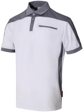 WORK IDEA Men's Polo Shirt Short Sleeve Breathable Work Shirts Golf Polo Tennis T-Shirt Tops, M, Whitegrey