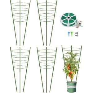 4 Pack Garden Plant Support Tomato Cage, Upgrade 36'' Trellis for Climbing Plants, Plant Trellis Kits with 4 Self Watering Spikes and 20 Plant Clips (36'') (Upcage-4T-23)
