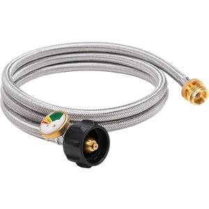 SHINESTAR 6 FT Braided Propane Hose Adapter with Gauge, Fits for Blackstone Tabletop Griddle, Coleman Camping Stove, Weber Q Grill and More, Connects to 5-20 lb Propane Tank