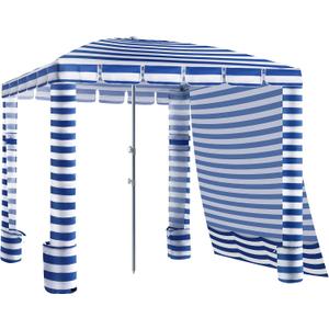 Umineux Beach Cabana - 8FT Beach Canopy with Side Wall, Easy Setup Beach Tent Sun Shelter, Waterproof Tent - Portable Shade for Whole Family (Navy Stripes)