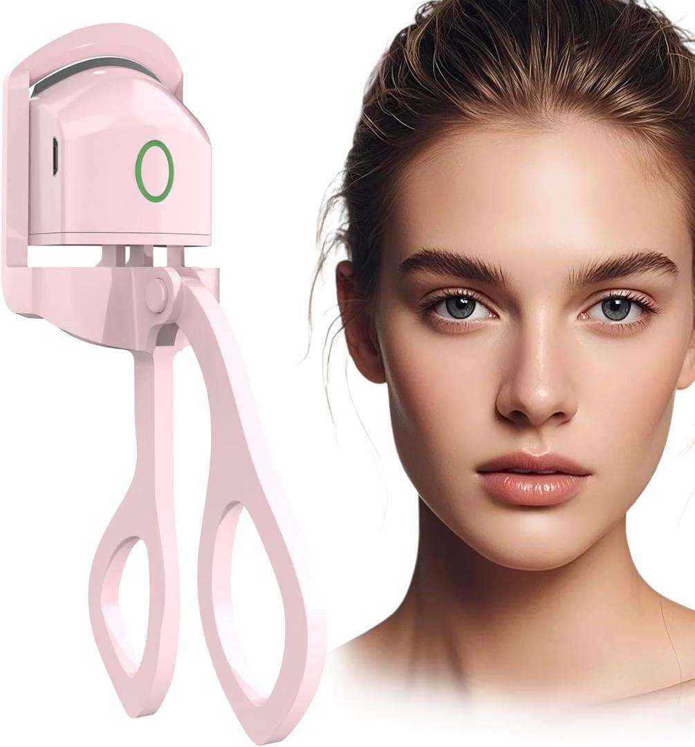 Heated Eyelash Curlers - Electric Eyelash Curler Quick Natural Curling for Long Lasting, USB Rechargeable Heated Eye Lash Curler for Women Makeup Tools (Pink)