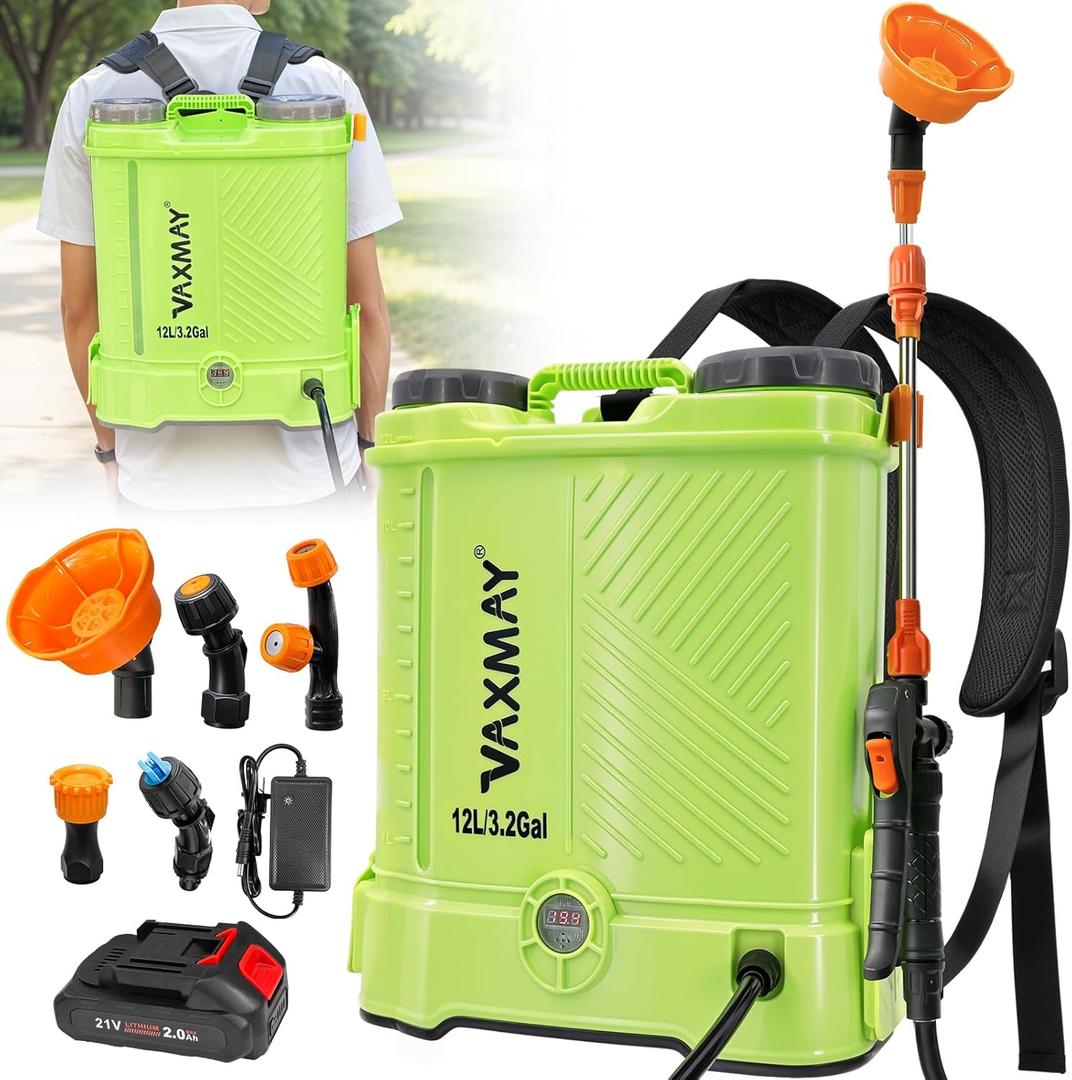 Battery Powered Backpack Sprayer 3.2 Gallon, VAXMAY 80 PSI Electric Graden Sprayer Works with Makita 18V Battery, Weed Lawn Sprayer with Telescopic Wand, 5 Nozzles, 2.0 Ah Battery & Charger Included
