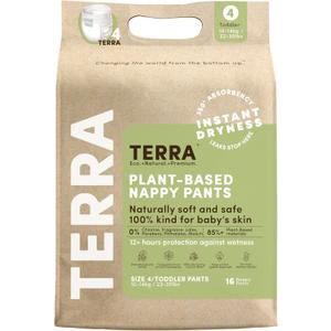 Terra Training Pants Size 4: 85% Plant Based Pull-Up Style Diapers, Ultra-Soft & Chemical-Free for Sensitive Skin, Superior Absorbency, Perfect Overnight Diapers, for Toddlers 22-30 Pounds, 16 Count