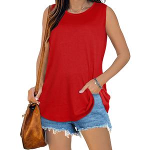Womens Tank Tops Summer T Shirts Sleeveless Casual Loose Tunic Blouses (X-Large, As Pure Red)