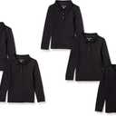 Amazon Essentials Girls and Toddlers' Long-Sleeve Interlock Polo Shirts, Multipacks (Large, Black)
