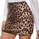 Verdusa Women's Leopard Print Sequin Mini Skirt Rave Party High Waist Bodycon Skirts, (Medium, Brown)