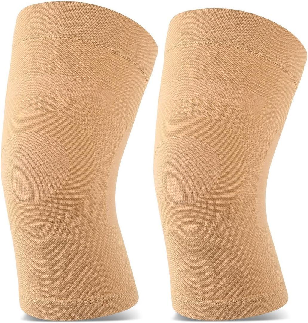 Knee Compression Sleeves for Men Women, Knee Brace Support for Joint Pain Relief, Arthritis, ACL, MCL, Injury Recovery (Small (1 Pair), 1 Pair Beige)