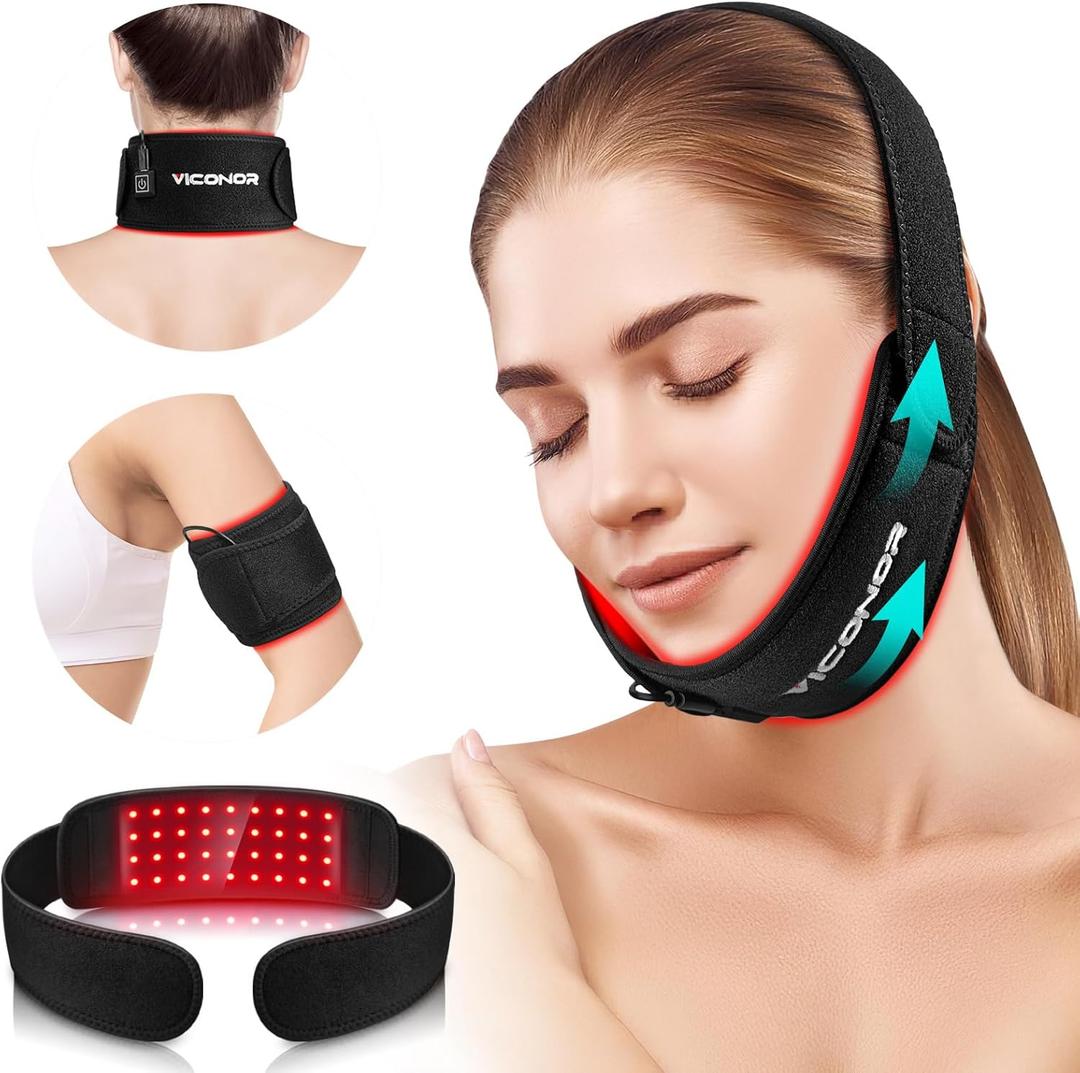 Red Light Therapy for Neck, Near Infrared Light Therapy Belt Wearable Infrared Neck Wrap with Timer Infrared Belt for Chin Firming V Face Lifting Mask Body Neck Hand Wrist Legs Unisex Gift (Dark Black)