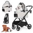 X-5 Luxury Pet Stroller for Medium Dog Up to 55 lbs or 2 Small Dogs Cats, 3-in-1 Detachable Carrier & Car Seat, One-Touch Folding, Adjustable Handle, All-Terrain Wheels (Gray)