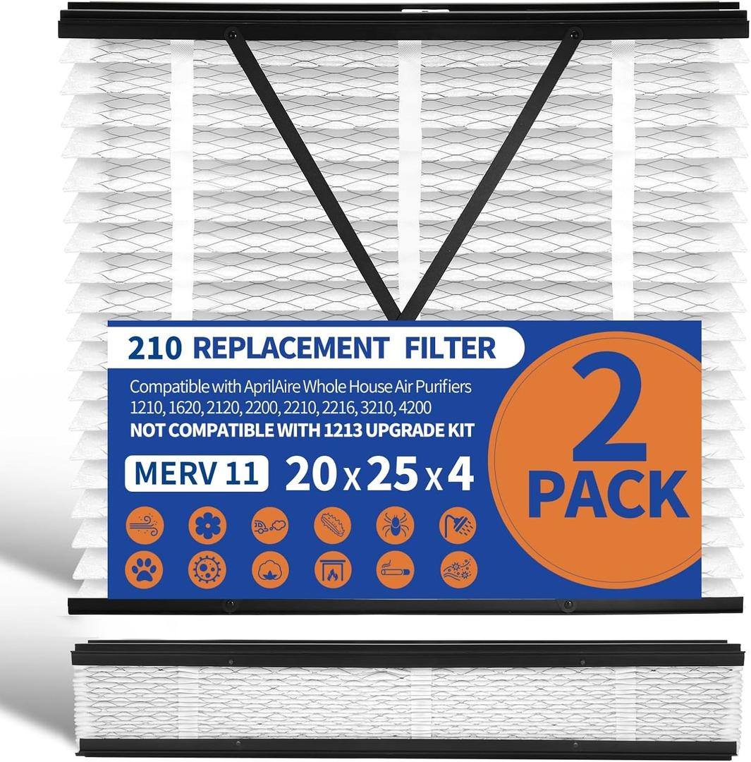210 Replacement Filter Compatible with AprilAire Whole House Air Purifiers 1210, 1620, 2210, 2216, 3210, 4200, MERV 11, 20" x 25" x 4" Air Filter(Pack of 2)