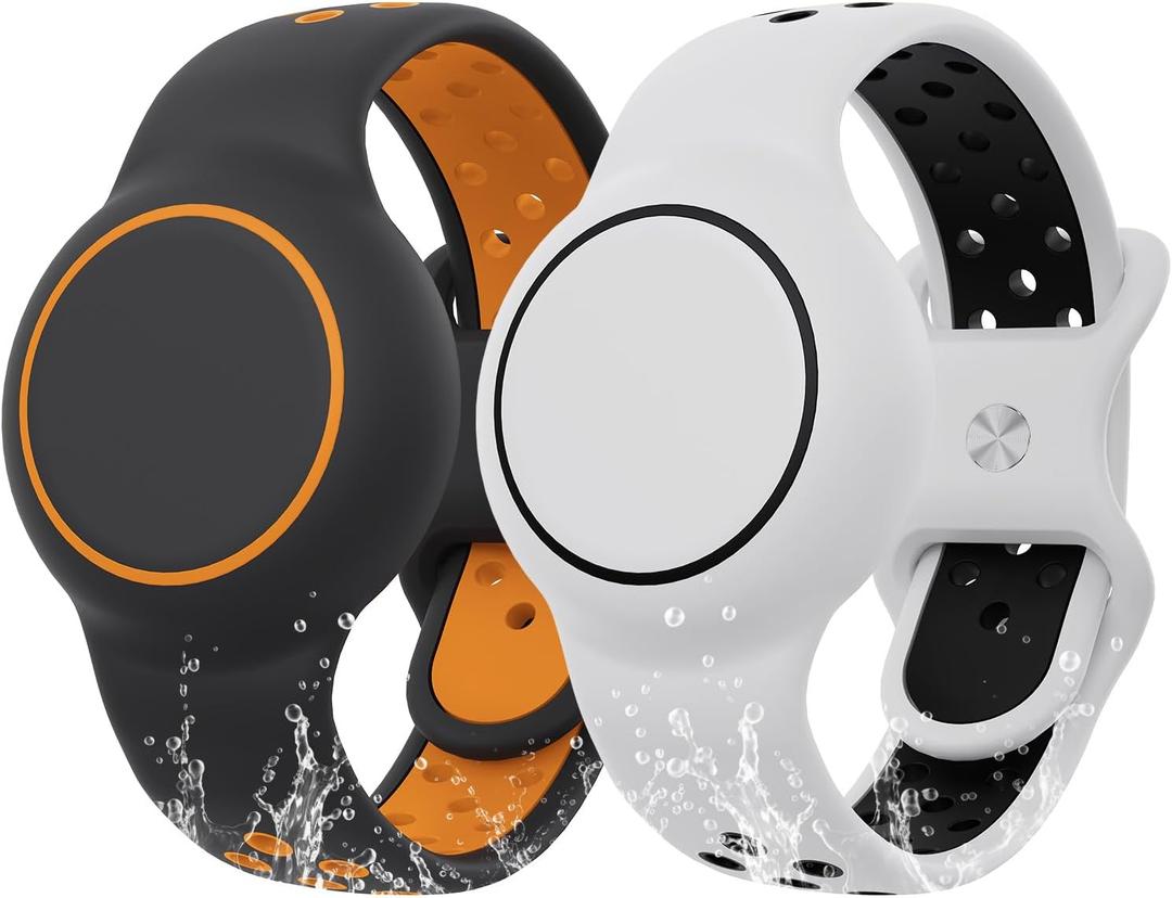 Waterproof Bracelet Compatible with AirTag for Kids (2 Pack), Protective Case GPS Tracker Holder for Child with Full Coverage Hidden Design, Soft Silicone Anti-Lost Wristband Cover for Toddler WBGO (White Black+Dark Grey Orange)