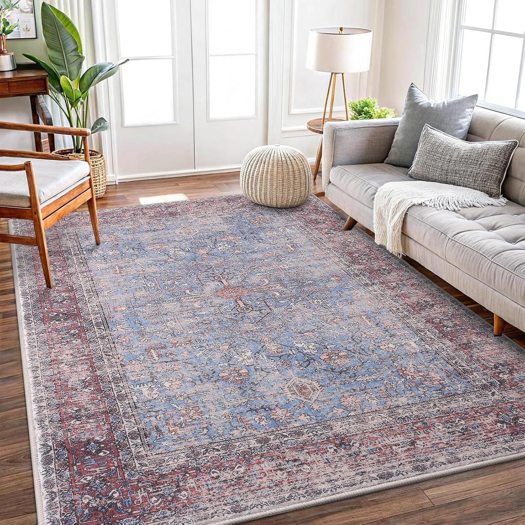 3x5 Area Rugs for Living Room - Washable, Non-Slip Medium Accent Rug for Bedroom, Kitchen, Entryway - Durable Carpet for High-Traffic Areas & Home Decor, Rustic Vibes/Rust