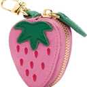 Strawberry Coin Purse Charm Leather Change Purse with Keychain, Cute Fruit Coin Pouch with Zipper, Mini Fruit Bag Charm Coin Purse for Women (Strawberry, pink)