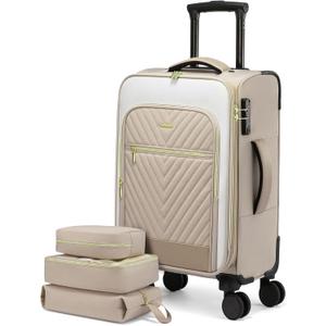 LOVEVOOK Carry On Luggage 22x14x9 Airline Approved,20 Inch Carry-on Suitcase for Women,Softside Suitcases with Wheels,Rolling Checked Luggage with TSA Lock,Lightweight Travel (Rice White-Khaki)