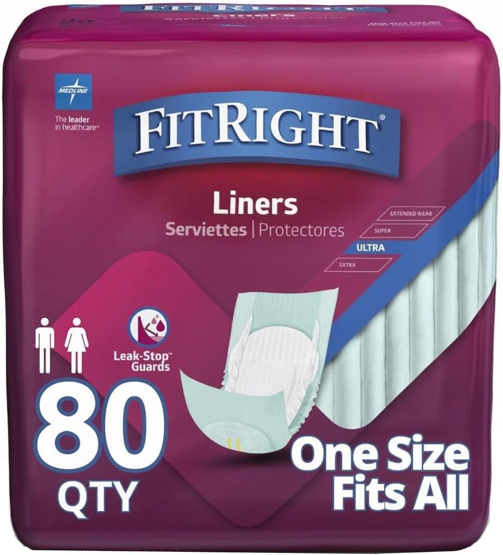 FitRight Plus Liners, Heavy Absorbency, 13 x 30, 4 packs of 20 (80 total)