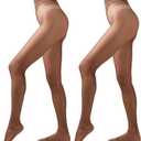 VERDALUX 2 Pairs Women's 20D Ultra Sheer Tights with Bikini-shaped Pattern, Everyday Comfort for Dresses & Pants (Large, Dark Brown)